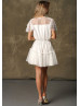 Illusion Neck Ivory Lace Tulle Party Dress